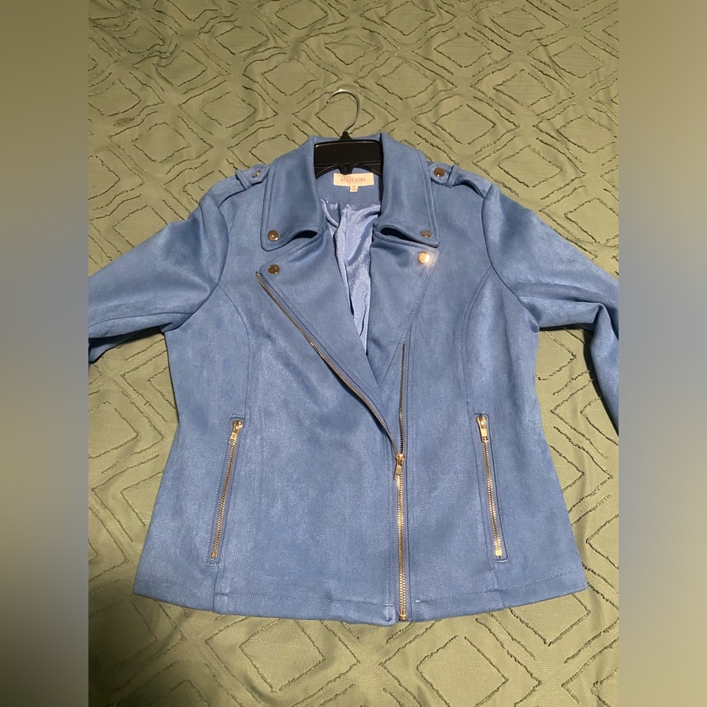 Blue suede leather Moto jacket